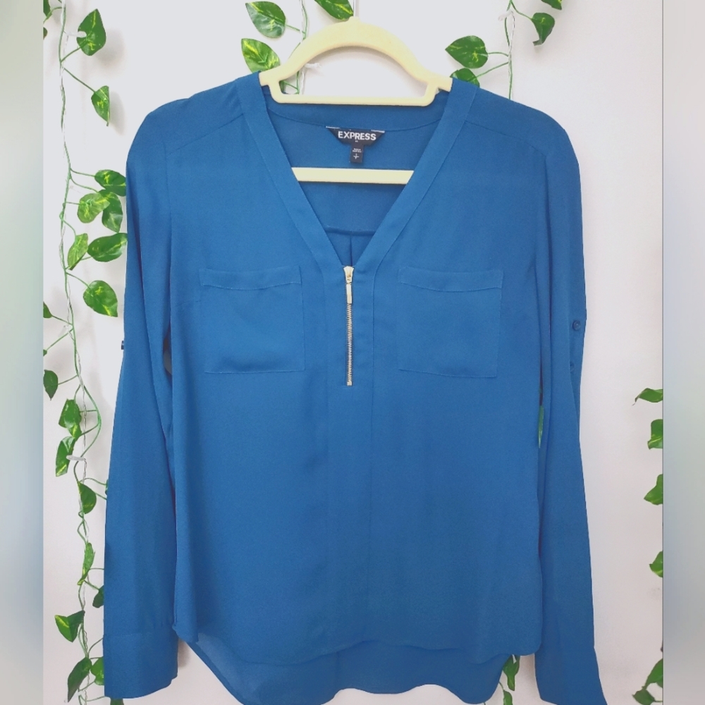 Small Express turquoise zipper blouse long sleeve